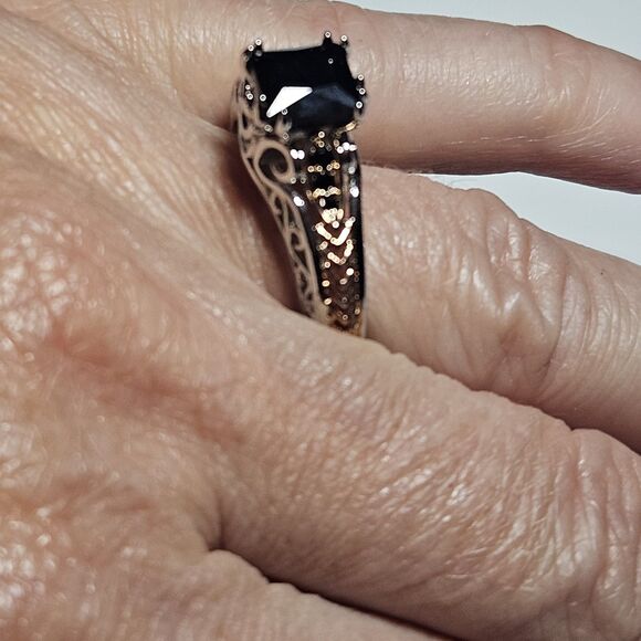 **Sale** Sterling Silver Gold Plated Black Rhinestone Ring Size 9 - Picture 4 of 12